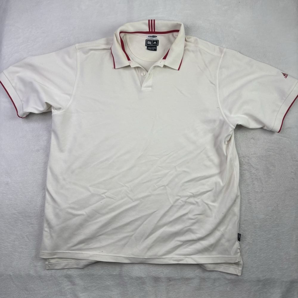 Adidas Climalite Stretch White Red Pullover Short Sleeve Collared Polo Golf XL
